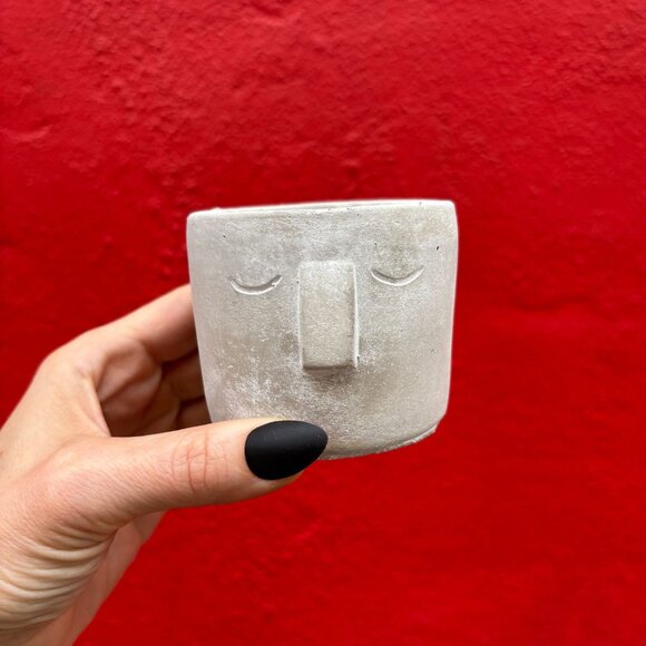 Small Face Pot | Decorative Cement Planter | 3" x 2.5" - Picture 1 of 6